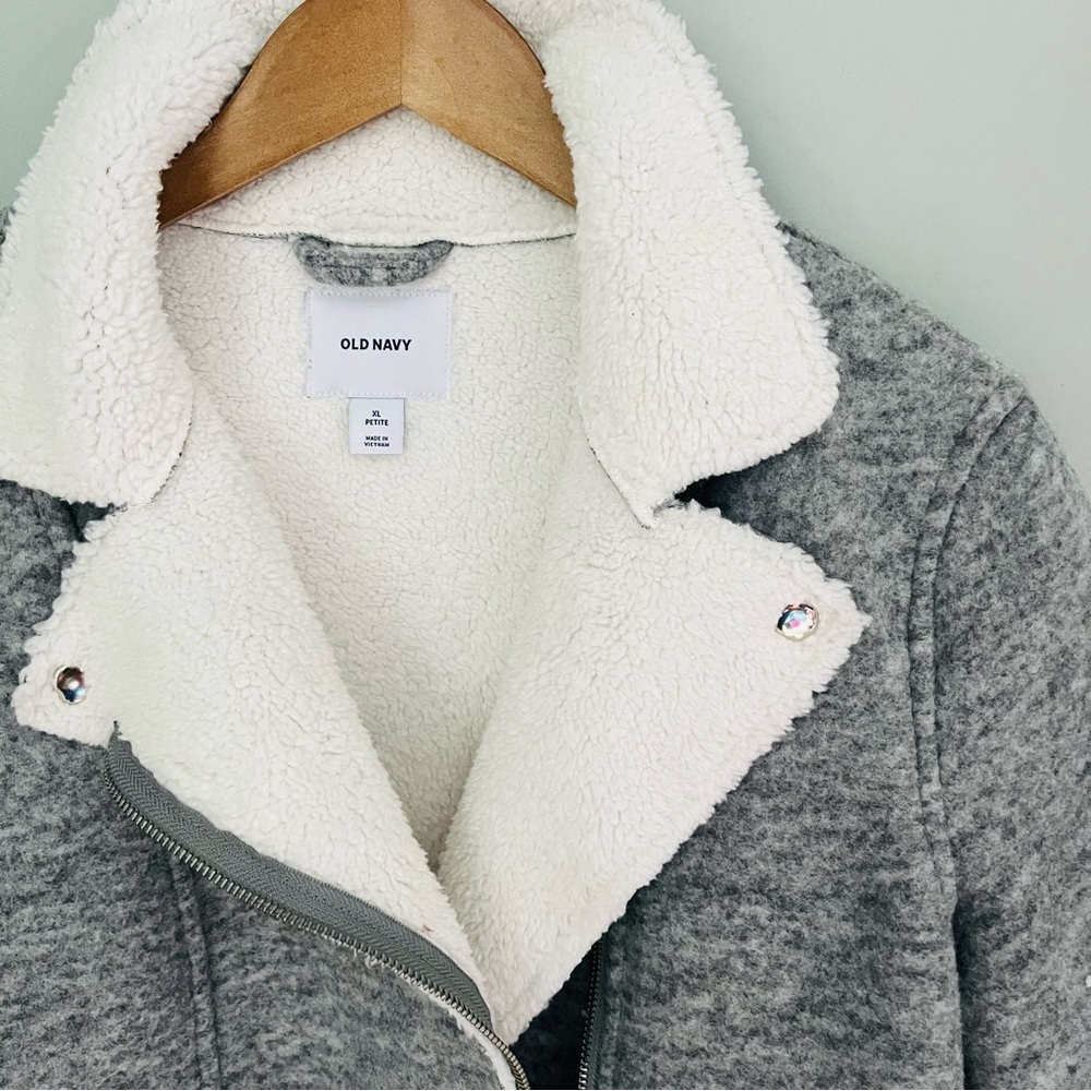 Old Navy Sherpa Lined Moto Heather Grey Coat NWT Size XLP - Picture 4 of 7
